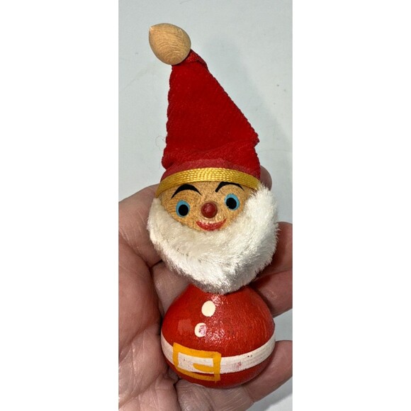 Vintage Wooden Bobble Head Fur Beard Santa Clause Card/Place Holders Set Of 4 - Picture 10 of 12